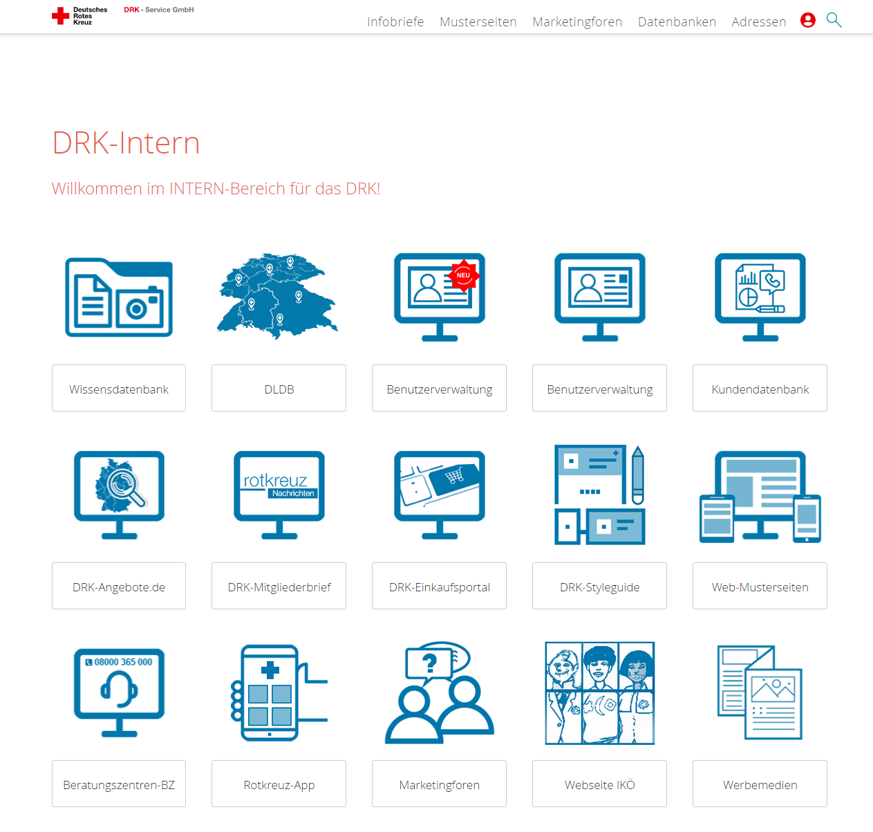 DRK-Intern.de - Landing-Page für die Datenbanken im DRK