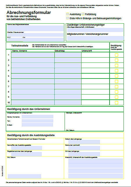 Überarbeitetes Abrechnungsformular