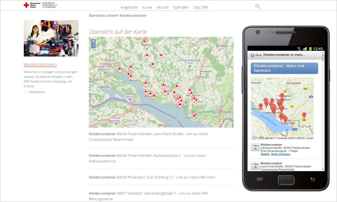 Kleidercontainerstandorte auf der KV-Webseite und in DRK-App anzeigen