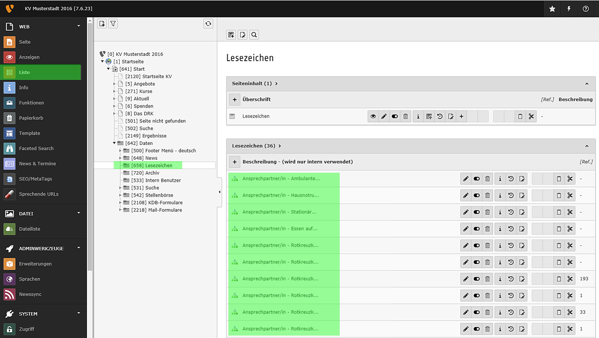 Bearbeiten der Hinweise zum Ansprechpartner, Rotkreuz-App etc.