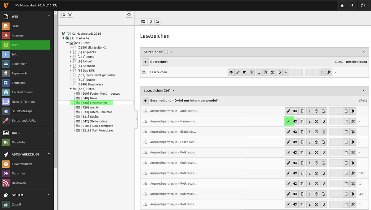 Bearbeiten der Hinweise zum Ansprechpartner, Rotkreuz-App etc.