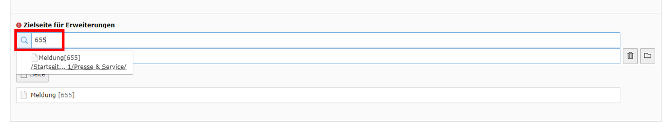 Korrekte Zielseite einfügen