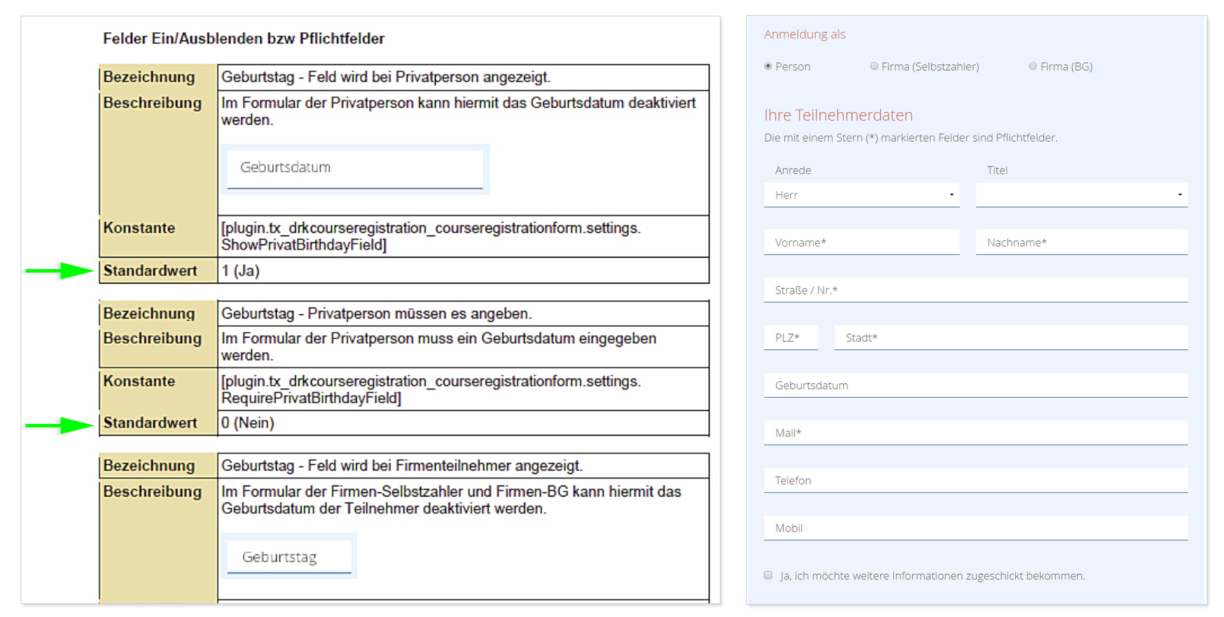 Onlineformulare Pflichtfelder aktivieren