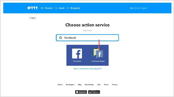 Wählen Sie im nächsten Schritt, dass Sie auf eine Facebookseite publizieren wollen, dazu suchen Sie nach "Facebook" und klicken dann auf "Facebook Pages"