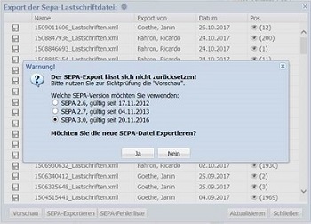 SEPA-Export für unterschiedliche Versionen 