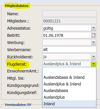 Flugdienst - Einstellungen und Suchergebnis