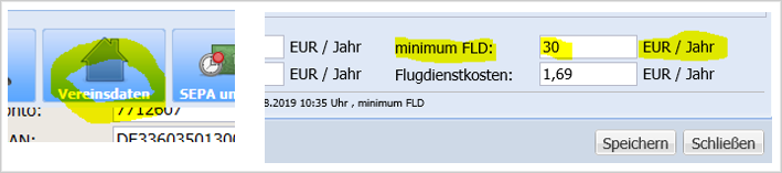 Voraussetzung: Hinterlegung der FLD Kosten p. Mitgliedschaft / Jahr in den Vereinsdaten