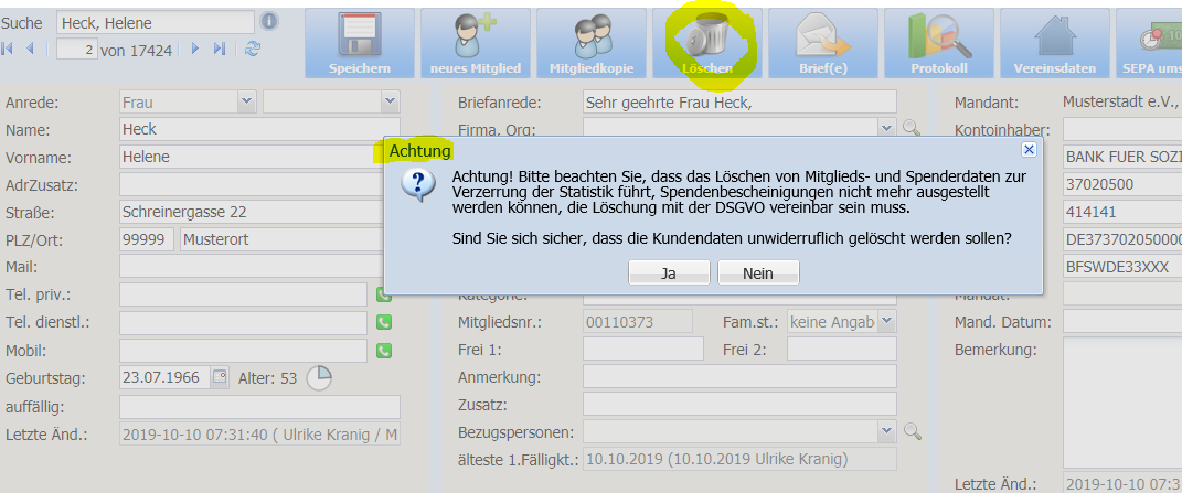 Löschung von Mitgliedsdaten 