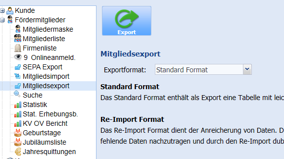 Das Datum beim Mitgliedsexport ist ausgeblendet