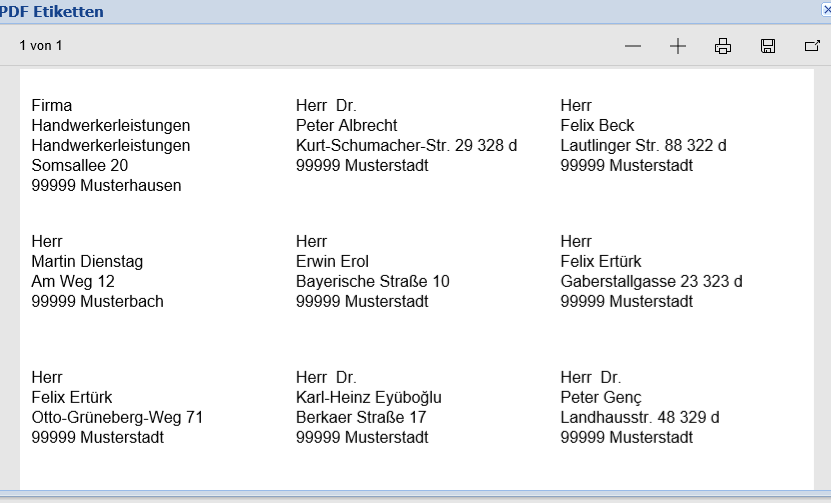 Etikettendruck, Sortierung für Ausdruck optimiert