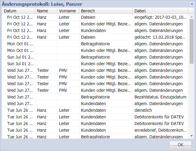  FMV/KTV/KDB - Upload und Löschung von Dateien werden im Protokoll dargestellt. 