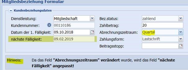 Änderungseingabe „Abrechnungszeitraum“ 