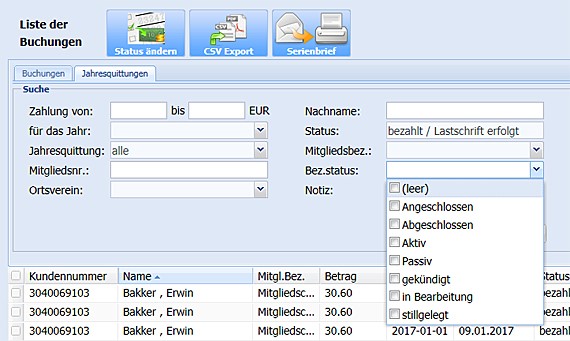 Jahresquittungen um Filter zum Beziehungsstatus erweitert