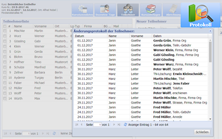 Erweiterte Protokollfunktion beim Kurstermin.