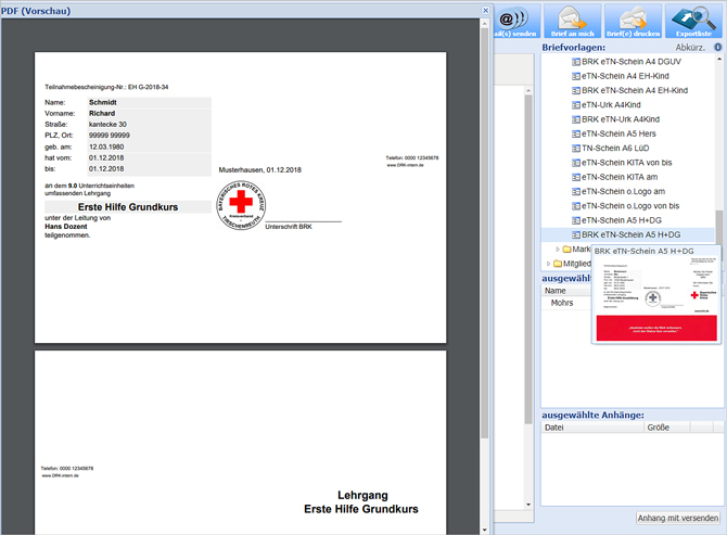 Neue Briefvorlagen "BRK eTN-Schein A5 H+DG" und "eTN-Schein A5 H+DG" für H+DG - Formular
