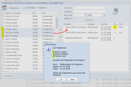 Teilnehmer lassen sich einzeln von einem Kurs in einen anderen kopieren. Mehrere oder alle Teilnehmer eines Kurses können in einen weiteren Kurs verschoben werden. 
