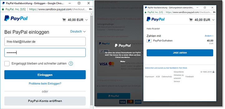 Das direkte Zahlungsverfahren mit PayPal ist nur Personen gedacht, nicht für Firmen