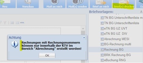 b.  Nur unter „Abrechnung“ werden Briefe mit Rechnungsnummer erstellt.