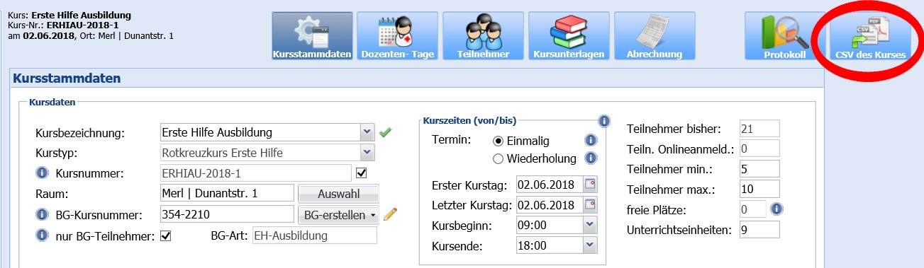 Export der Daten eines Kurses