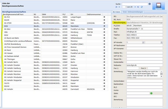 BG-Liste zeigt nur Abrechnungsstellen mit Adresszusatz