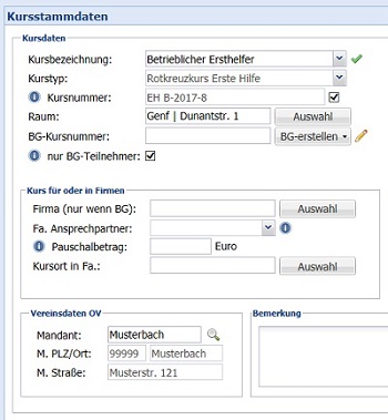 Erweiterung der Kursstammdaten um Ortsvereine 