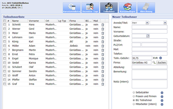In der Teilnehmerliste steht beim Teilnehmer in der Spalte Firma nur „BG“
