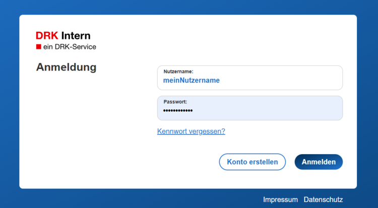 Login Screenshot der Loginseite