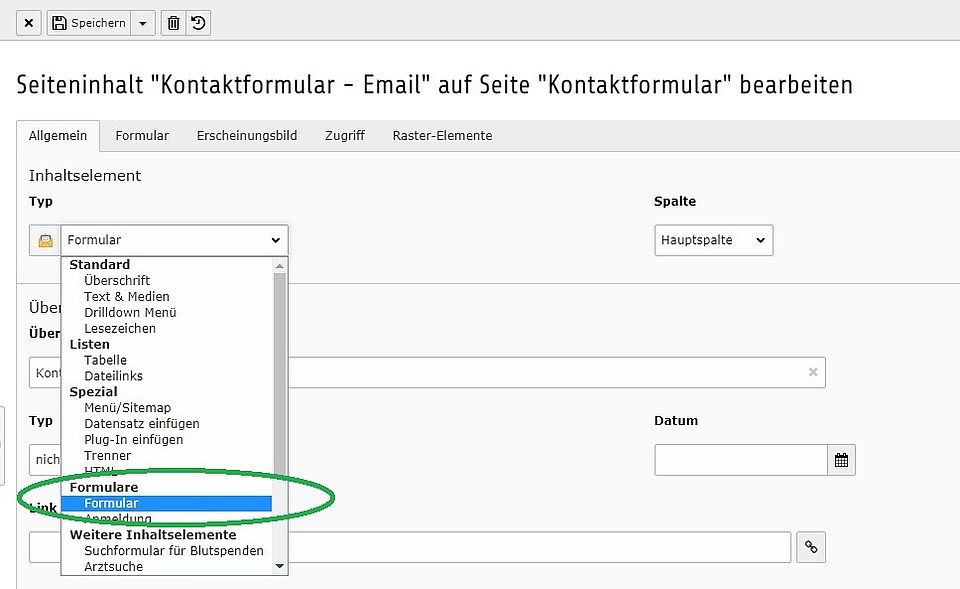 a)	Erstellen Sie auf einer beliebigen Seite ein neues Formular Element.